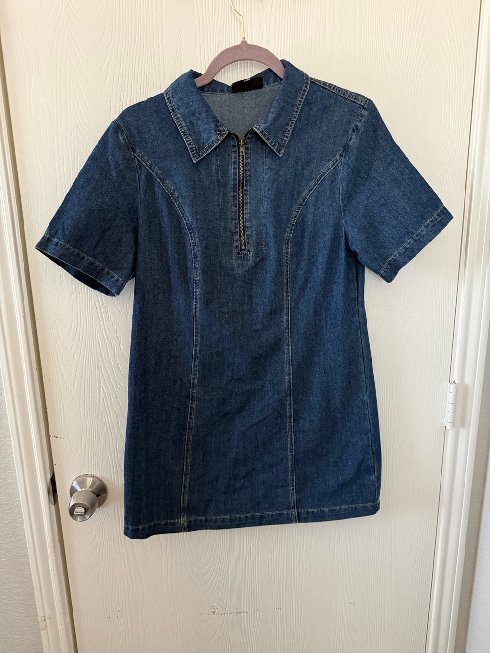 Vici Dark Blue Denim Short Sleeve Polo Zip Top